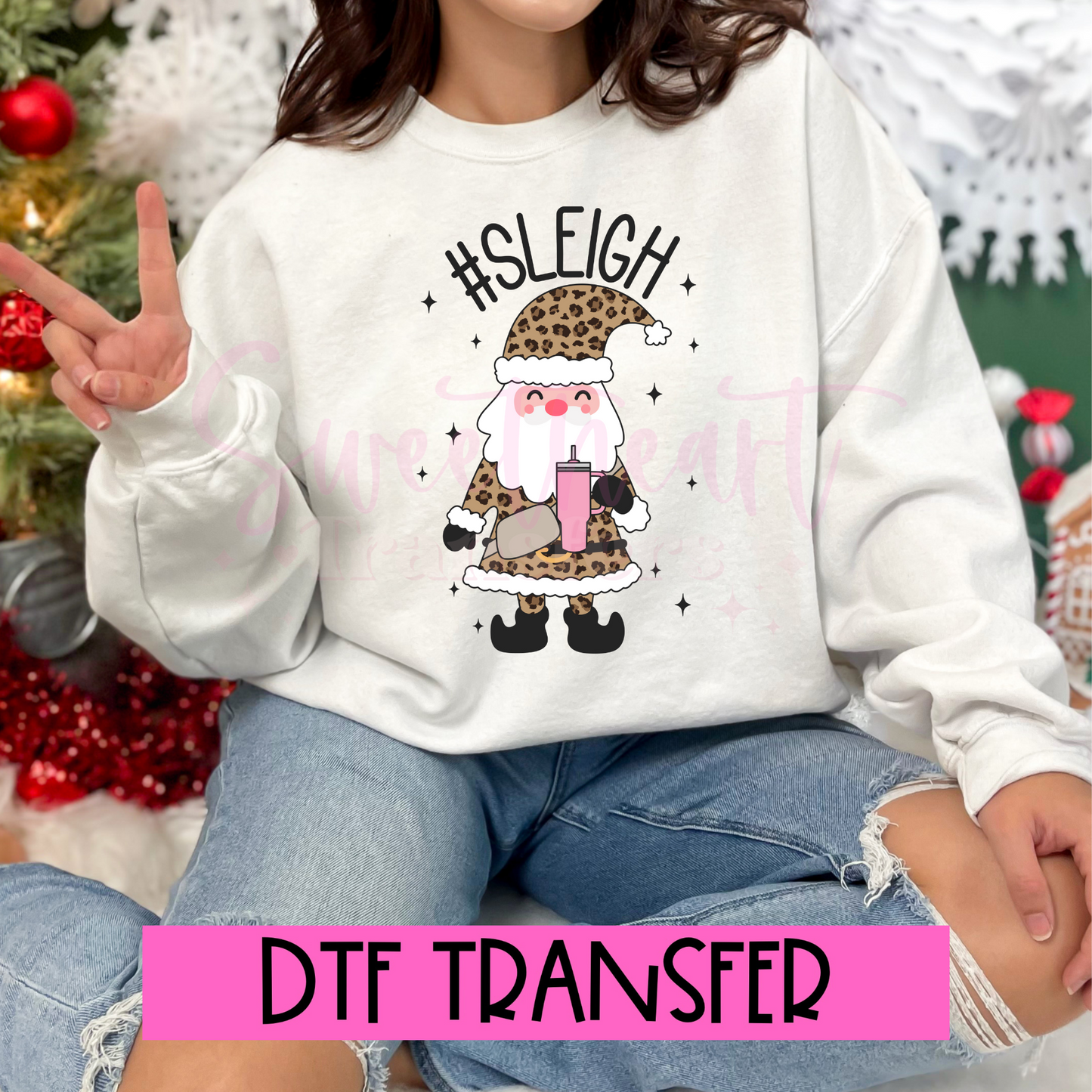 DTF Sleigh Cheetah Santa