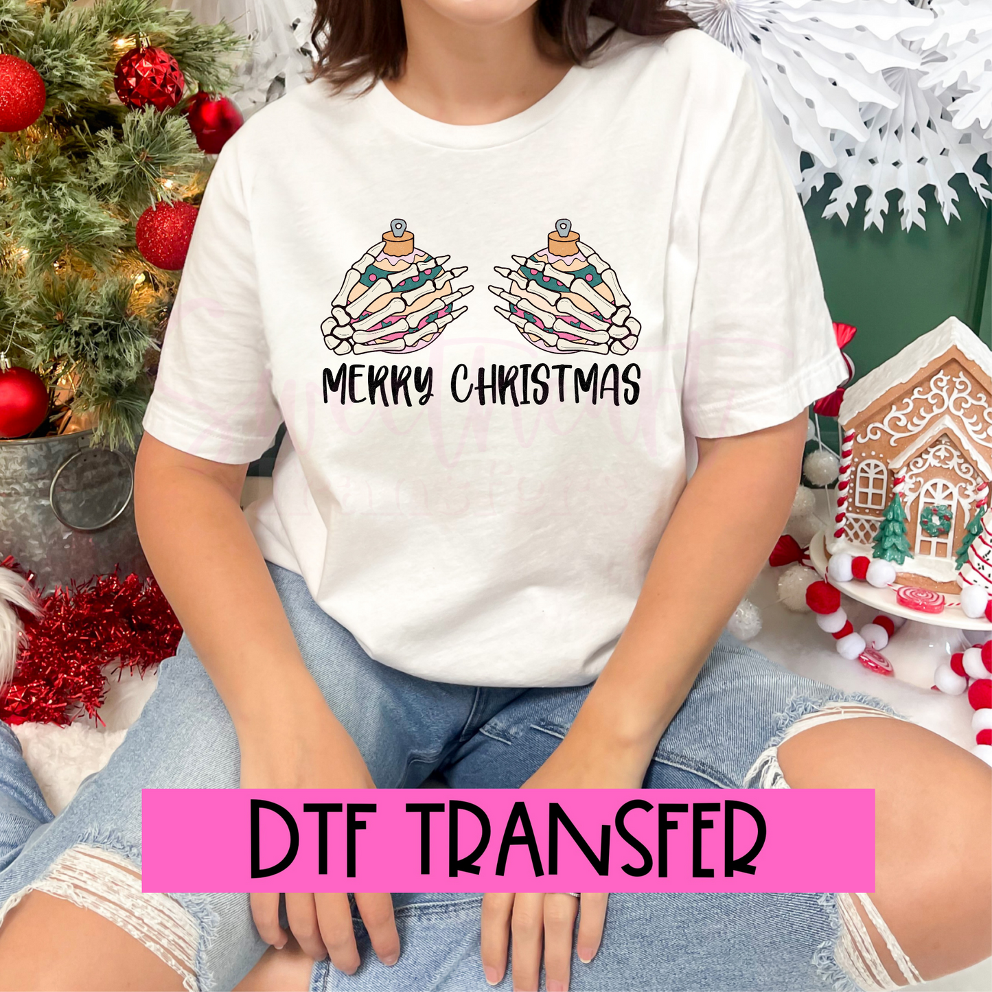 DTF Merry Christmas Skeleton Hands