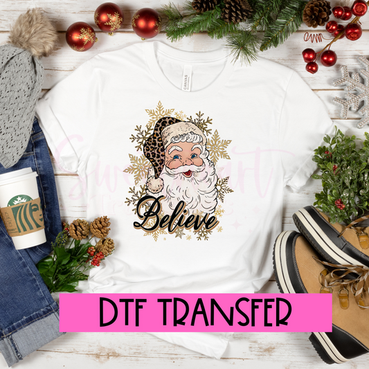 DTF Gold Believe Santa