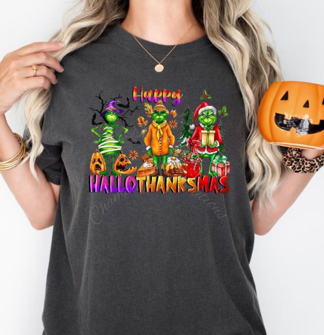 Hallothanksmas grinch DTF transfer