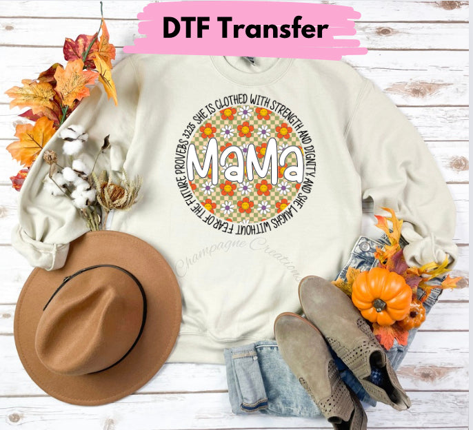 Mama orange retro flower DTF transfer