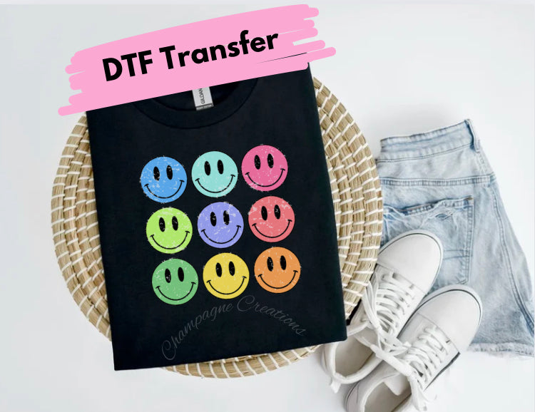 Colorful smiley faces-DTF transfer kids