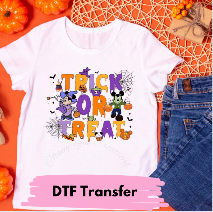 Trick or treat Mickey & Minnie dtf transfer