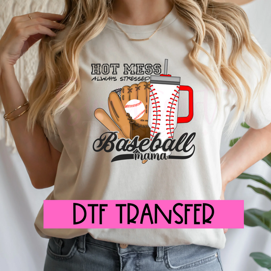 DTF Hot Mess Baseball Mom